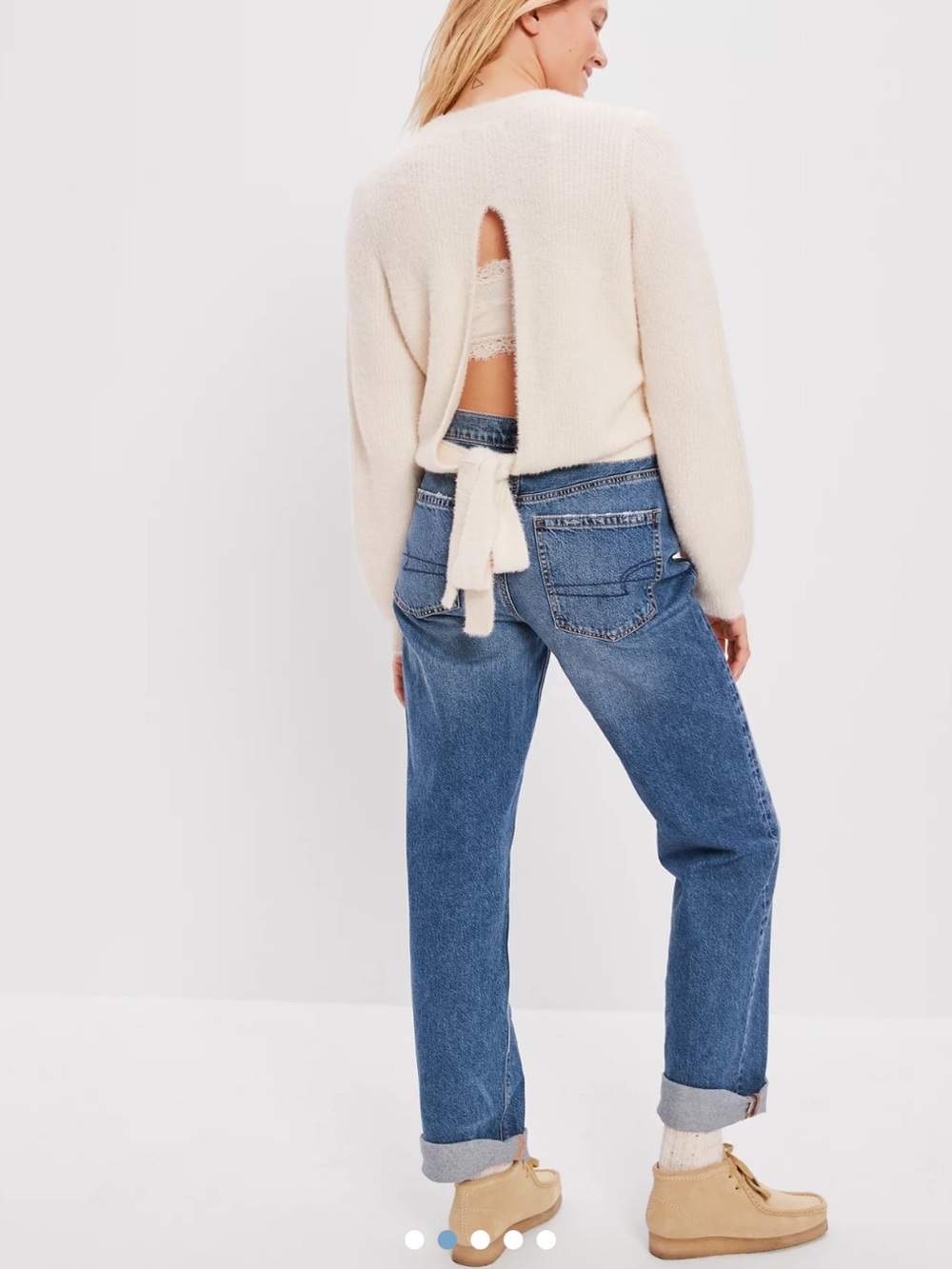 American Eagle Outfitters Cream Open-Back Tie Crew Sweater